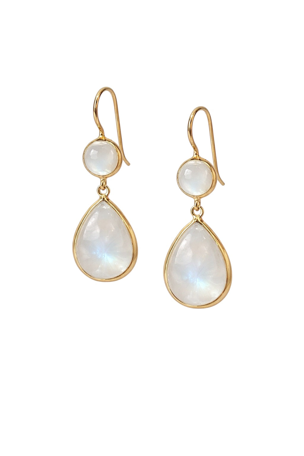 Månestens øredobber i 18k forgylt sterlingsølv – dråpeformede øreanheng med natursten