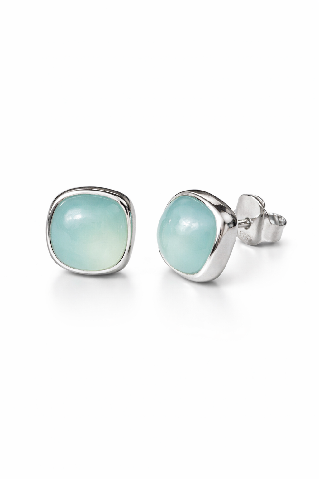 Kalsedon Stud Øredobber – Cabochon Kalsedon i Sterling Sølv
