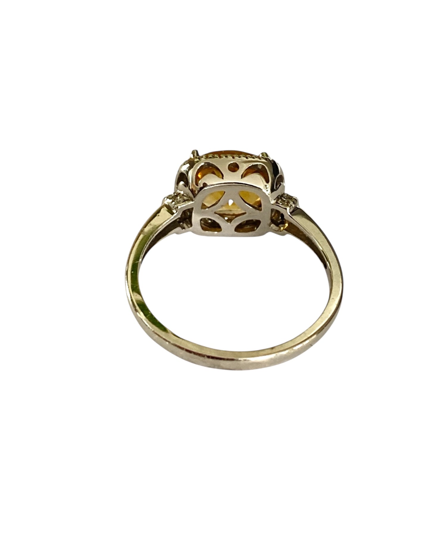 Vintage 14k Citrin gullring med Diamanter – 1,78 ctw