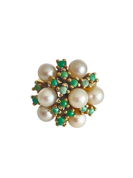 14K Perlering med Jadestener.