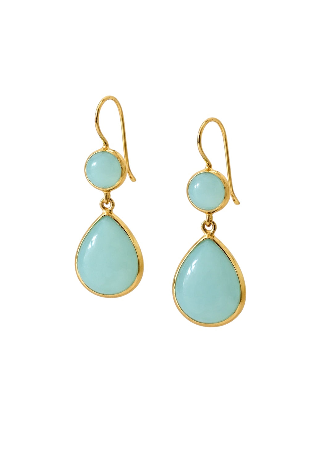 Aqua Kalsedon øredobber i 18k forgylt sterlingsølv – dråpeformede øreanheng med natursten