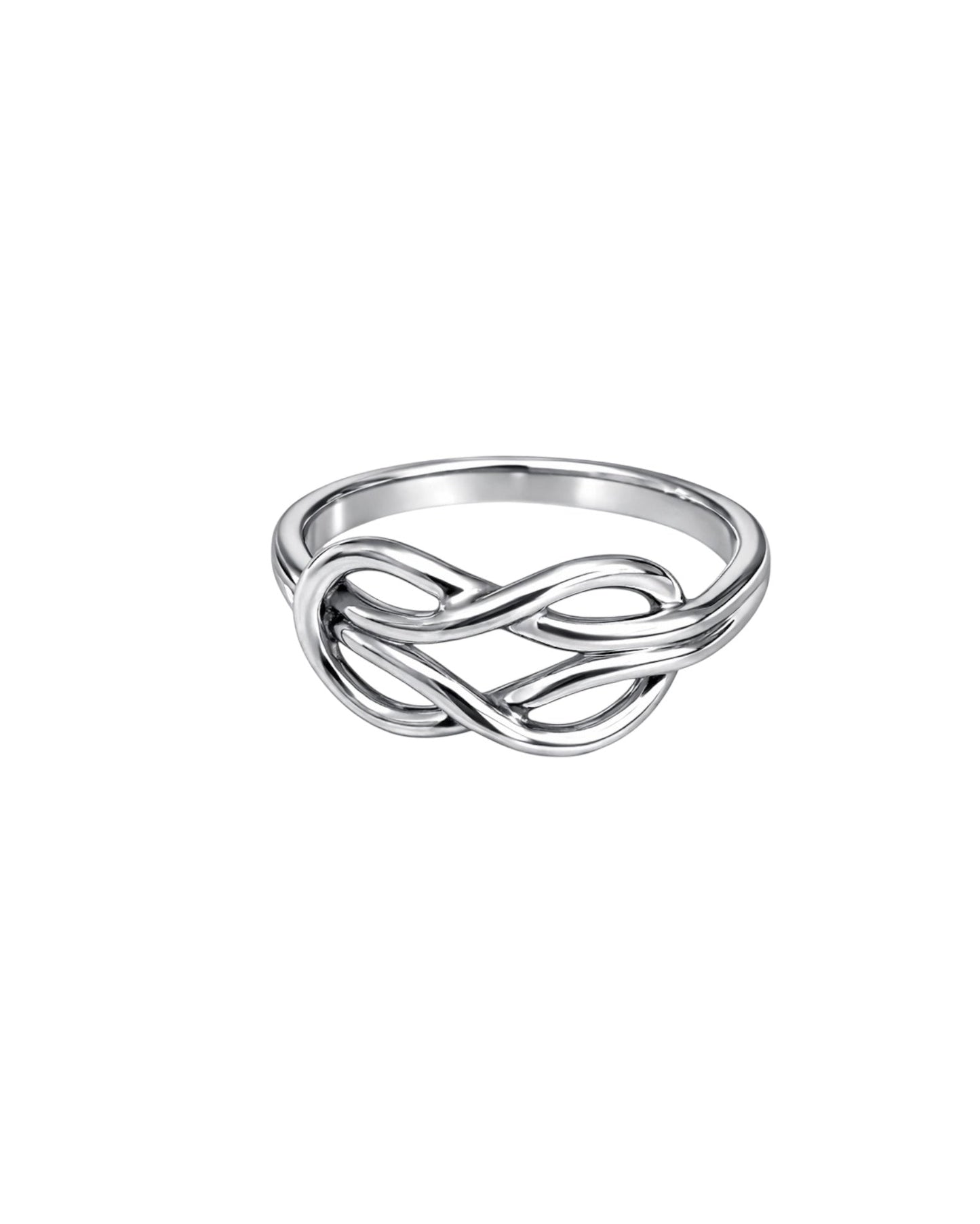 Dobbel Infinity ring i sølv med blank overflate.