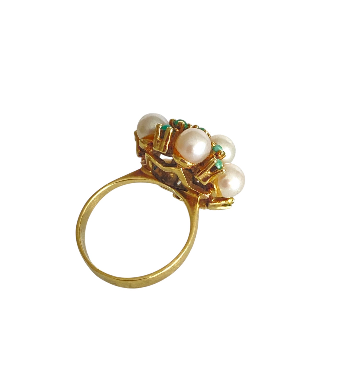 14K Perlering med Jadestener.
