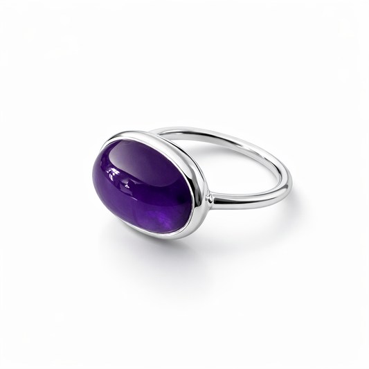 Ametyst oval cabochon 925s sølvring.