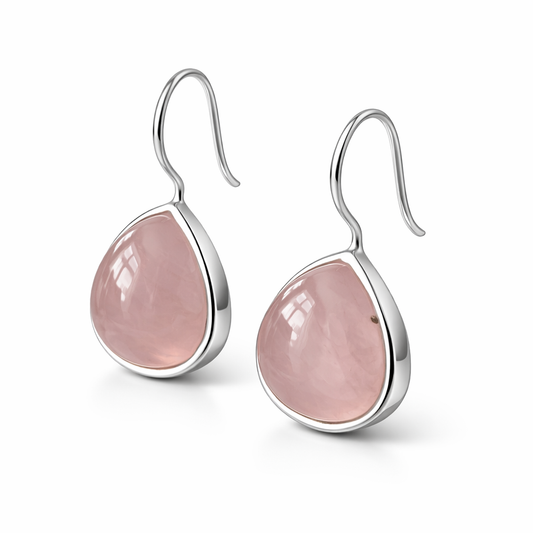 Dråpeformede sølv øredobber med Rosenkvarts 925 Sterlingsølv.