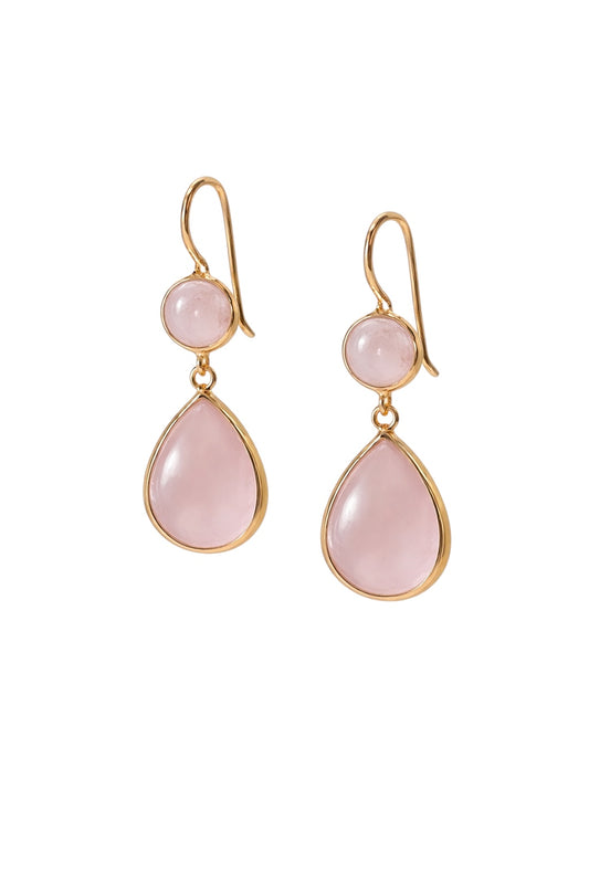 Rosenkvarts øredobber i 18k forgylt sterlingsølv – dråpeformede øreanheng med natursten