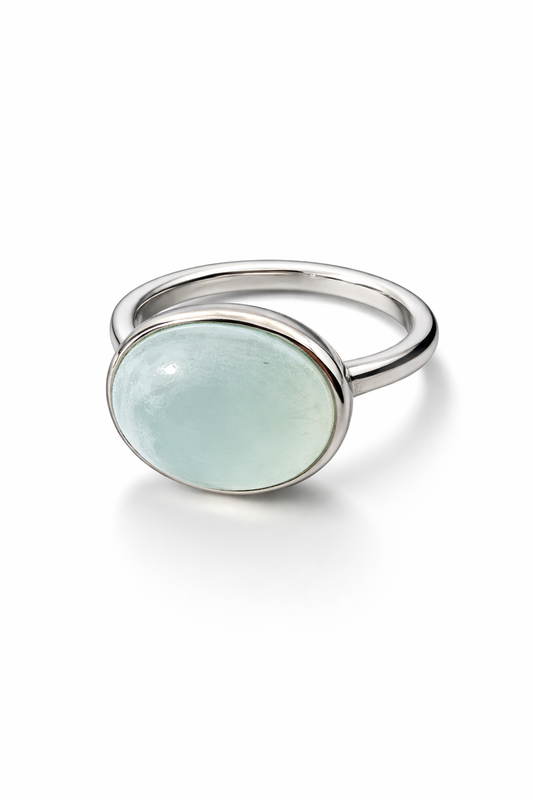 Kalsedon oval cabochon 925s sølvring