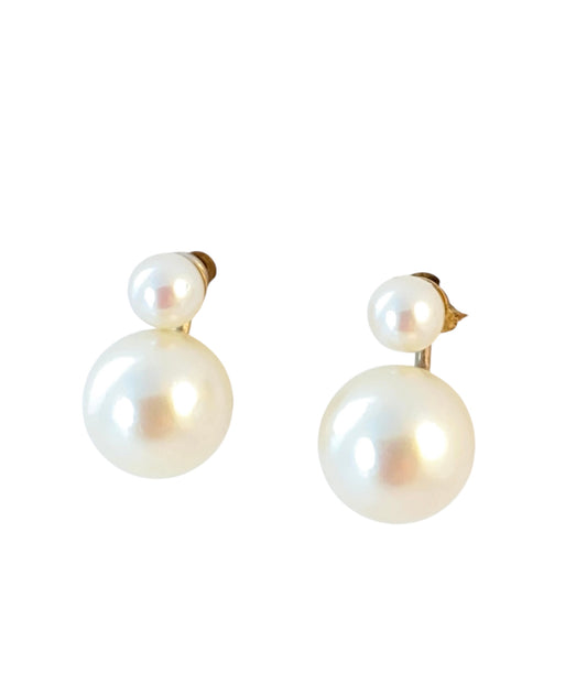 Perle øredobber 18K Hvitt Gull i to deler