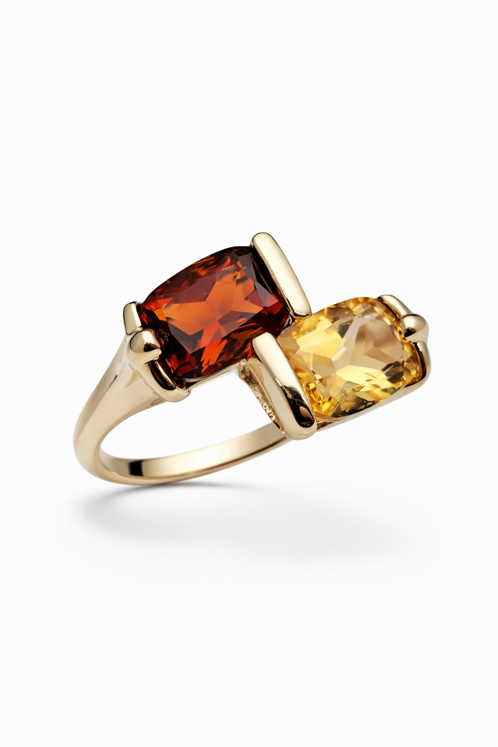 Vintage “Toi et Moi” ring i 14K gull med Madeira og gyllen-farget citrin.