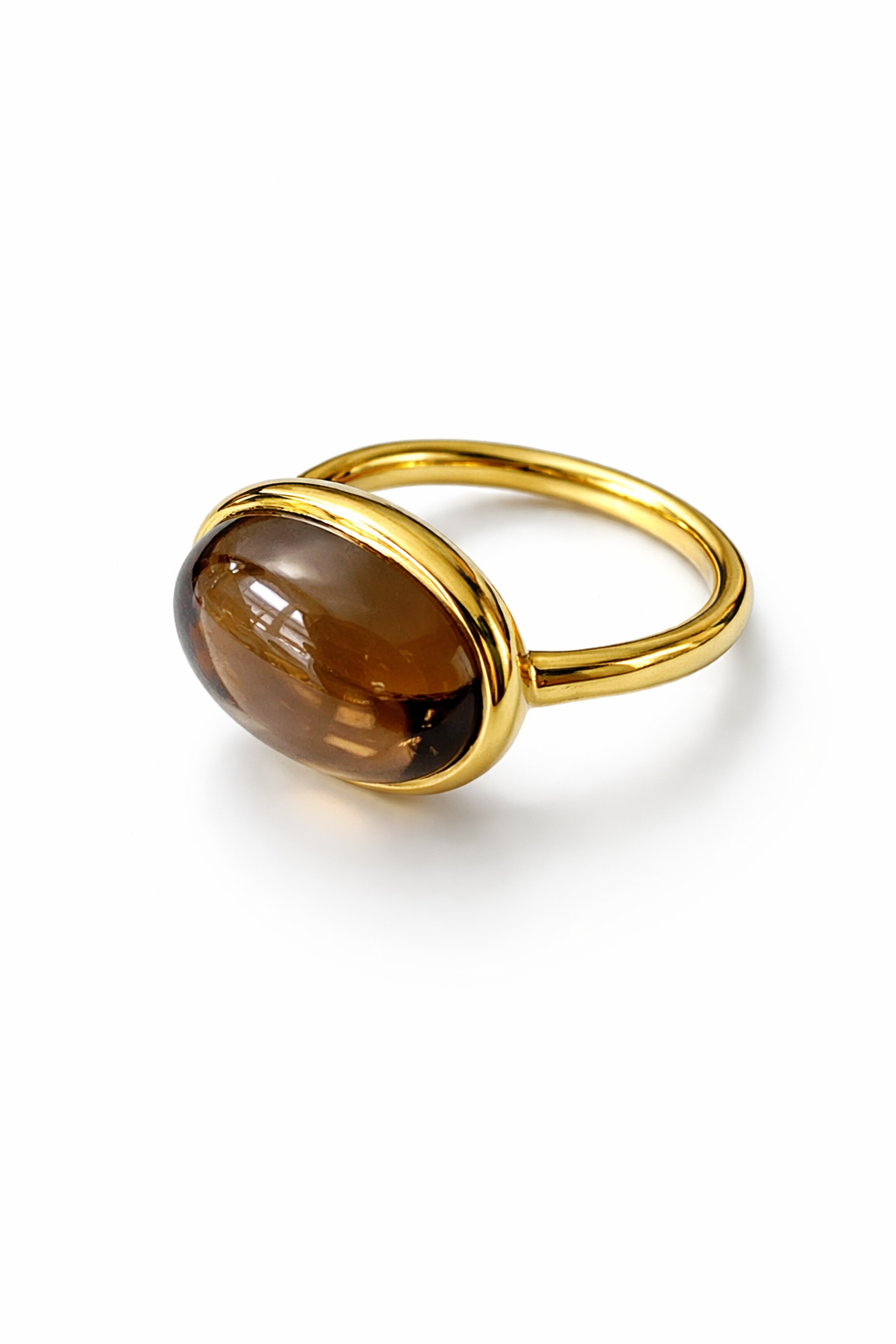 Røkkvarts oval cabochon 18K gullforgylt sølvring.