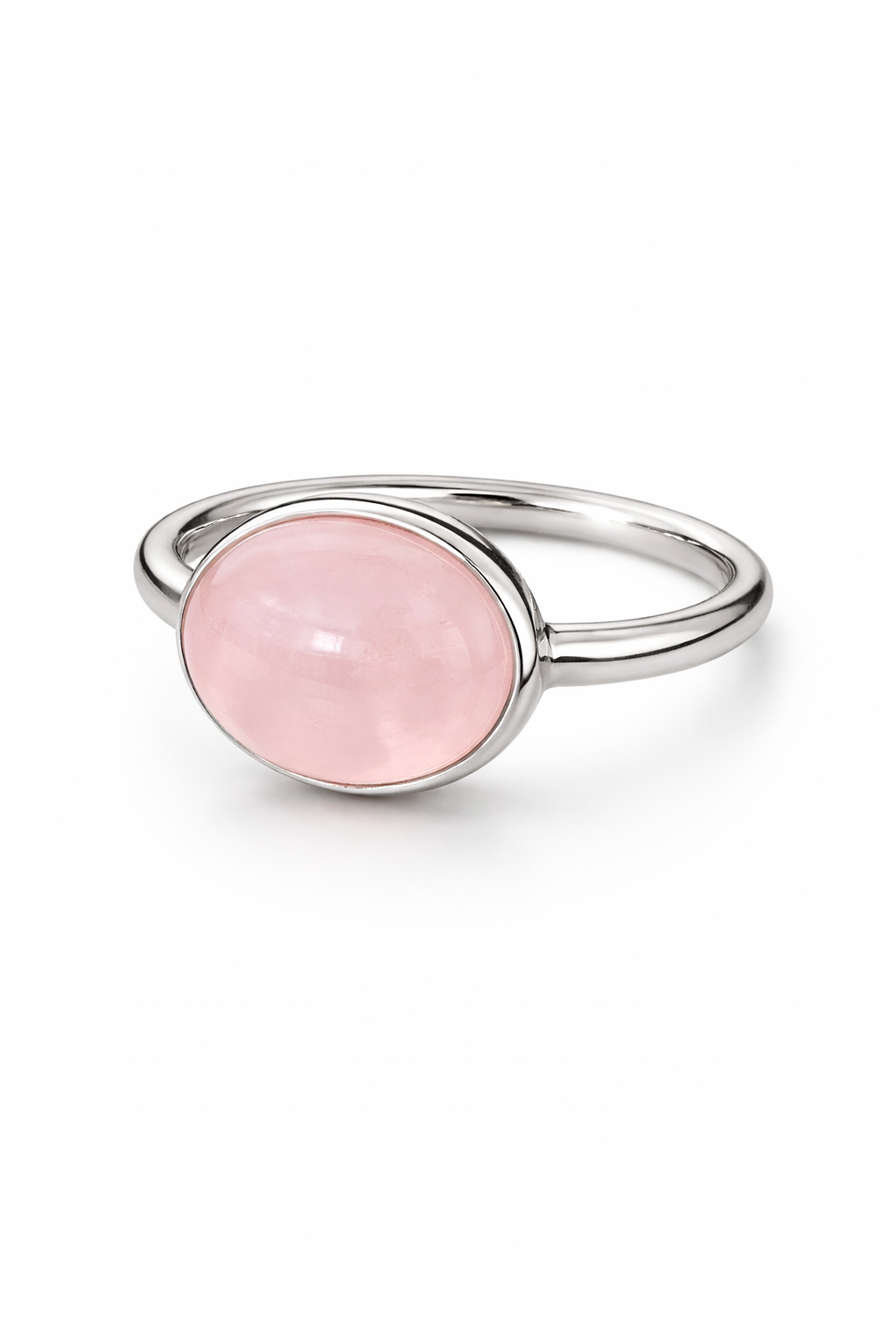 Rosenkvarts oval cabochon ring i 925 Sterlingsølv sølv