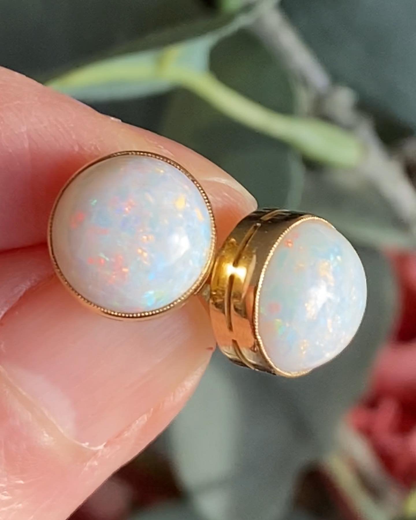 18K Opal Cabochon Øredobber