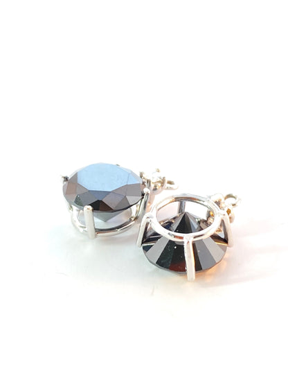Drop øredobber med Diamanter og sorte Moissanite i 14K gult og hvitt Gull